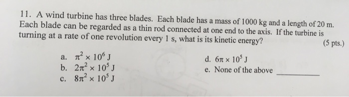 Solved A wind turbine has three blades. Each blade has a | Chegg.com