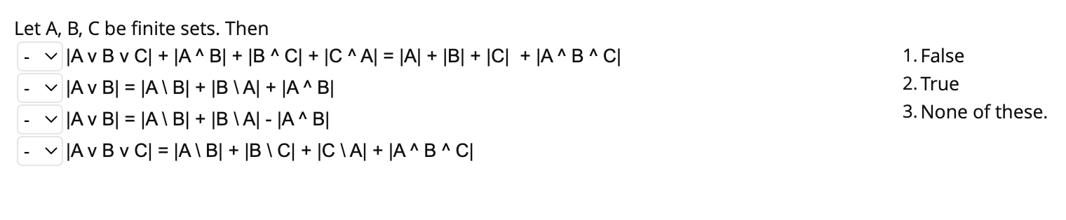 Solved Let A, B, C Be Finite Sets. Then |Av B V C[ + |A^B[ + | Chegg.com