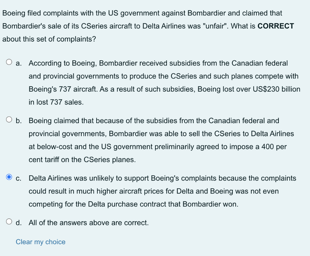 Solved Boeing Filed Complaints With The US Government | Chegg.com