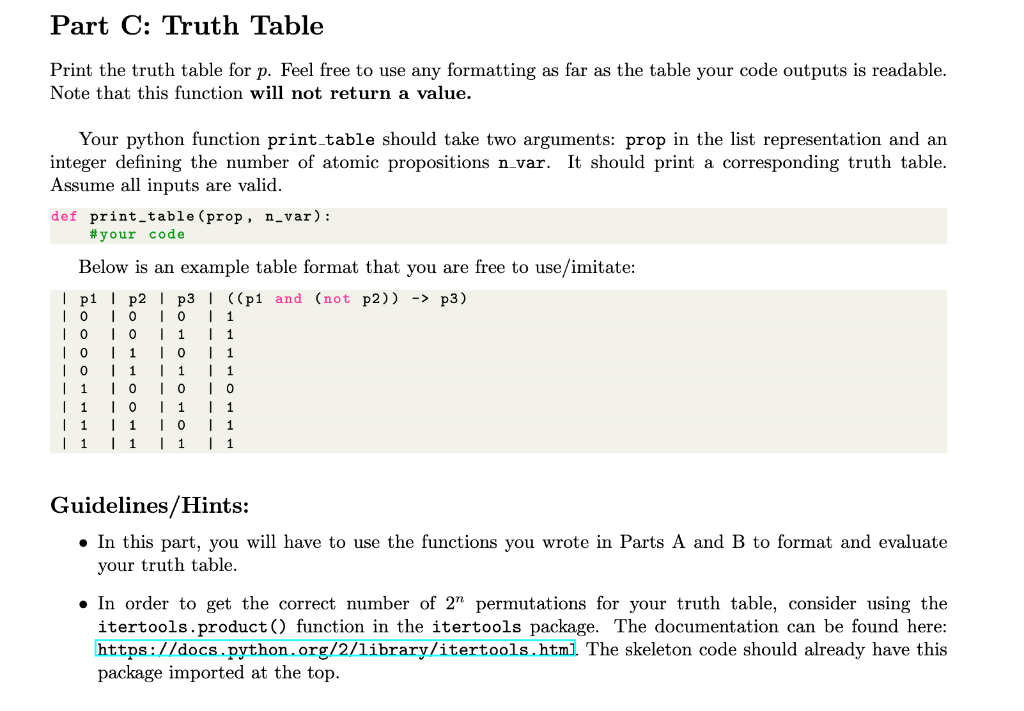 Part C: Truth Table Print the truth table for p. Feel | Chegg.com
