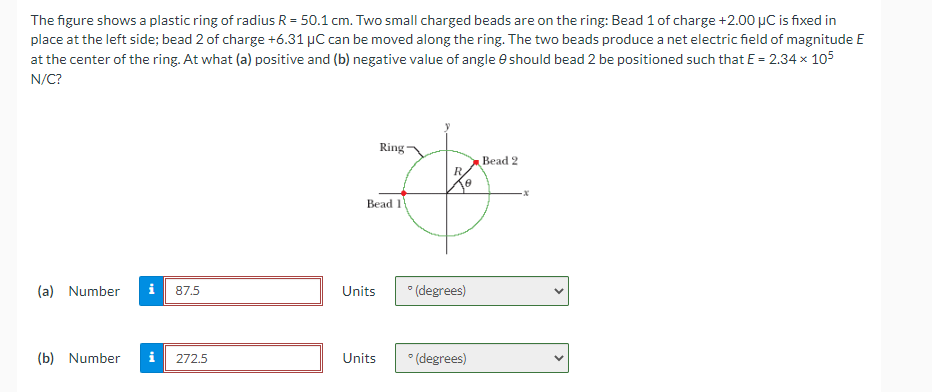 Solved The figure shows a plastic ring of radius R=50.1 cm. | Chegg.com