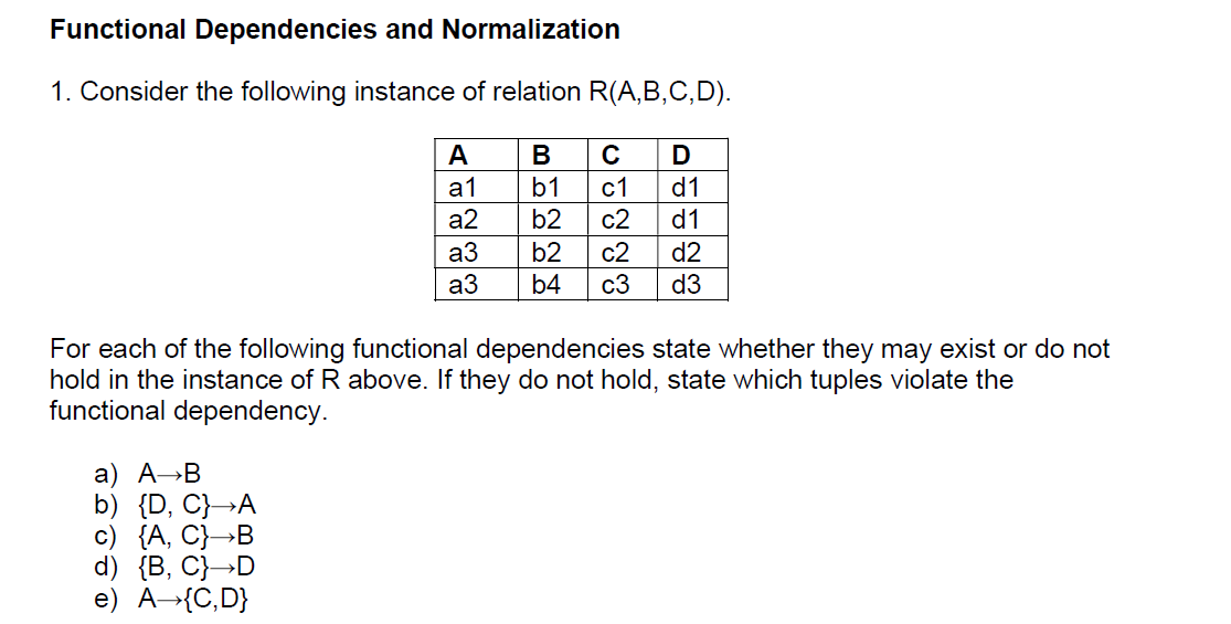 Solved Functional Dependencies And Normalization 1 Consider 0440