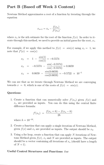 Solved Part B (Based off Week 3 Content) Newtons Method | Chegg.com