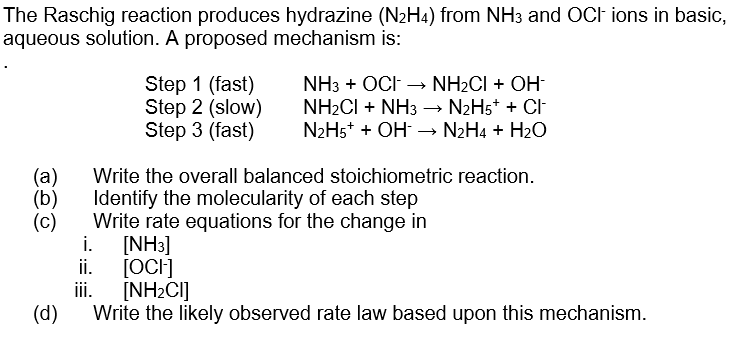 Solved The Raschig reaction produces hydrazine (N2H4) from | Chegg.com