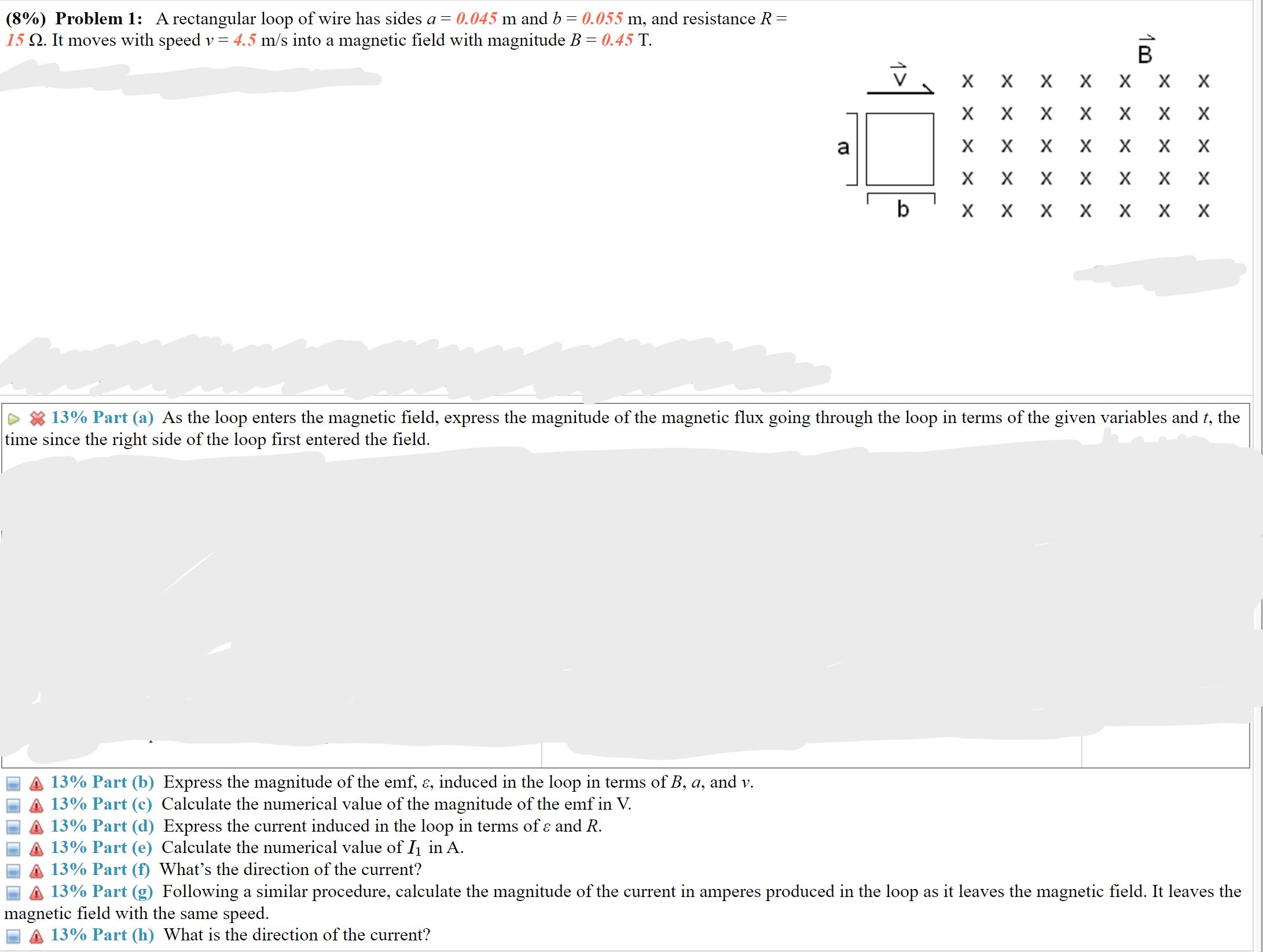 Solved (8\%) Problem 1: A Rectangular Loop Of Wire Has Sides | Chegg.com