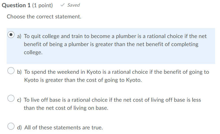 Solved Question 6 1 Point Saved Which Of The Following Is Chegg Com