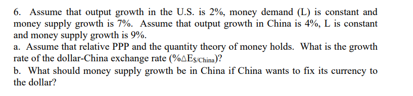 Solved 6. Assume that output growth in the U.S. is 2%, money | Chegg.com