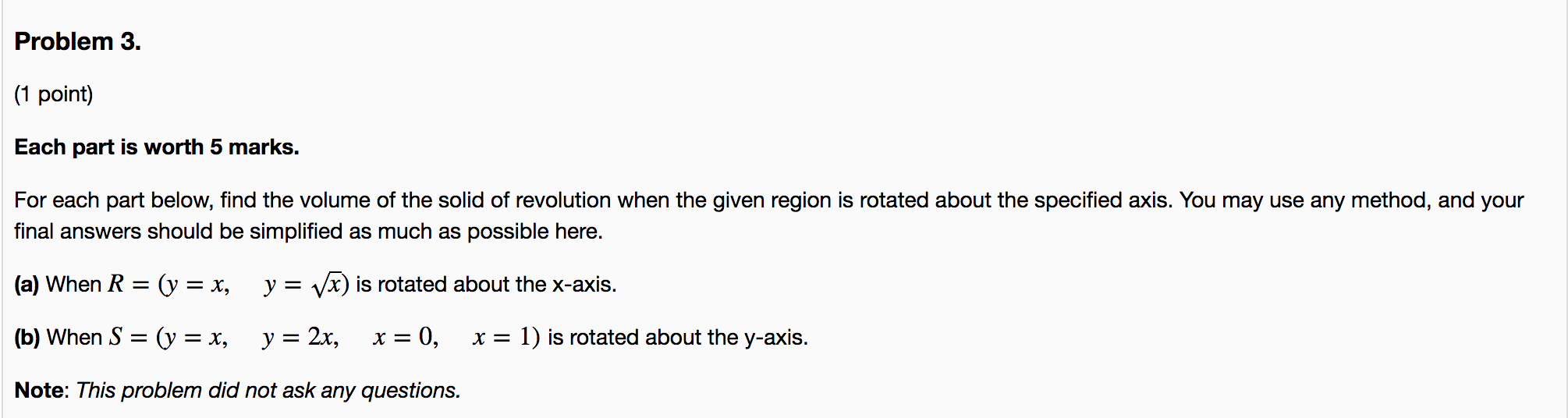 Solved Problem 3. (1 point) Each part is worth 5 marks. For | Chegg.com