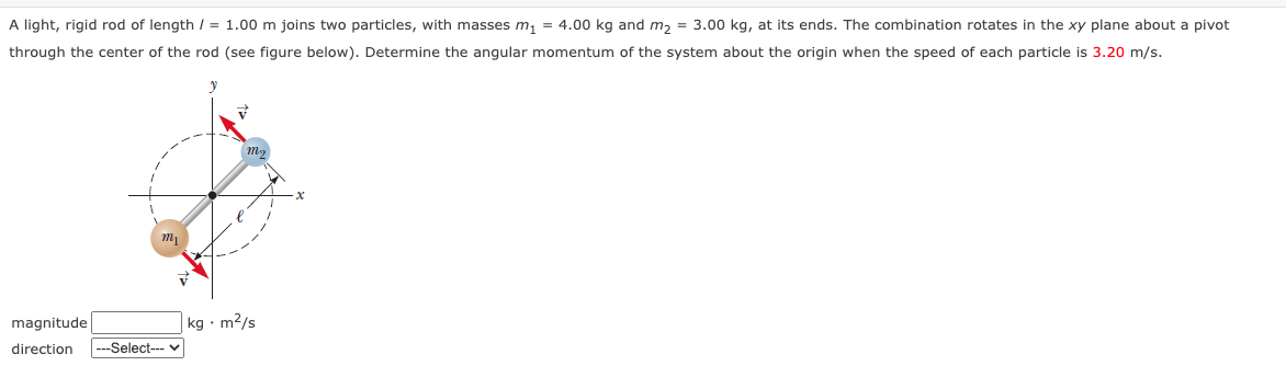 Solved A light, rigid rod of length / = 1.00 m joins two | Chegg.com