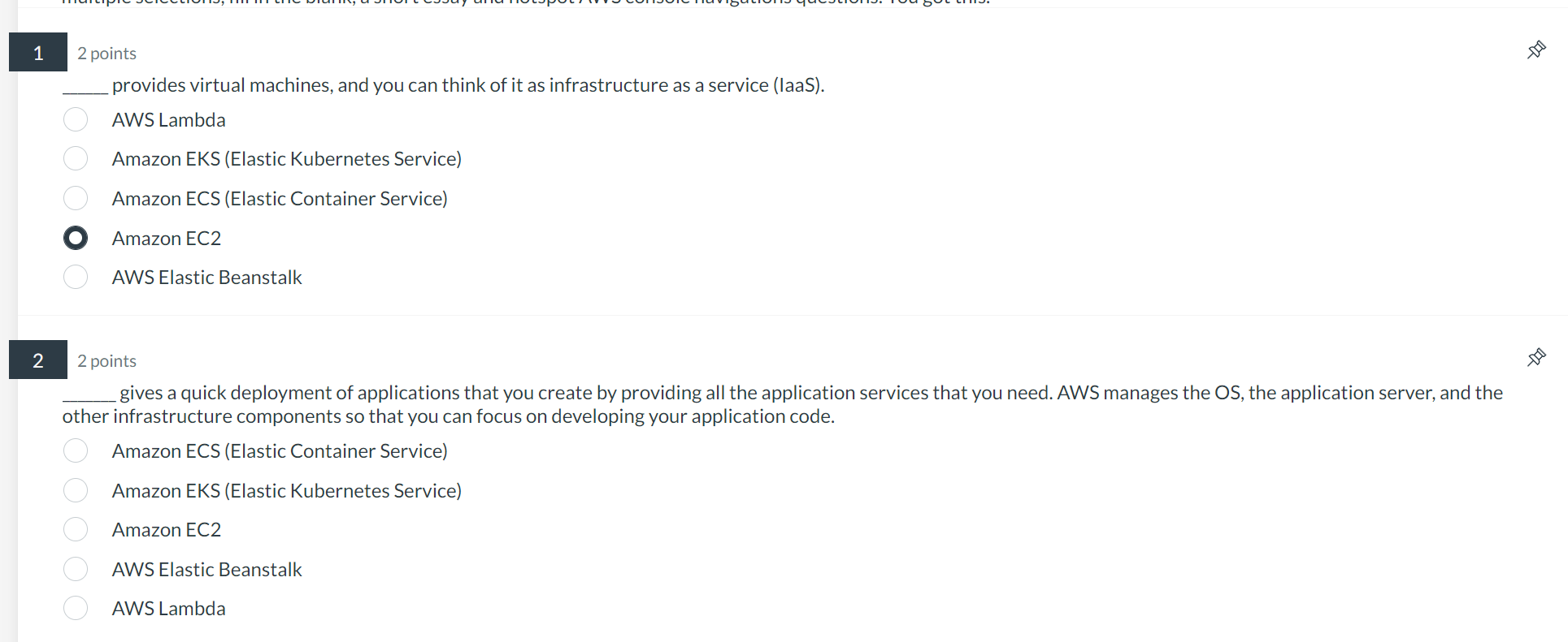 Solved 2 points provides virtual machines, and you can think | Chegg.com
