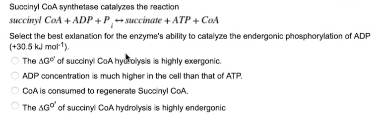 Solved Succinyl CoA synthetase catalyzes the reaction | Chegg.com