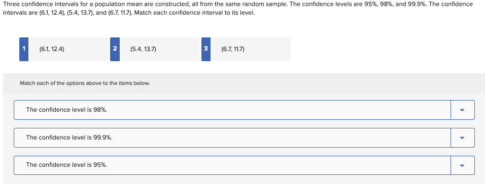 Solved Three confidence intervals for a population mean are | Chegg.com
