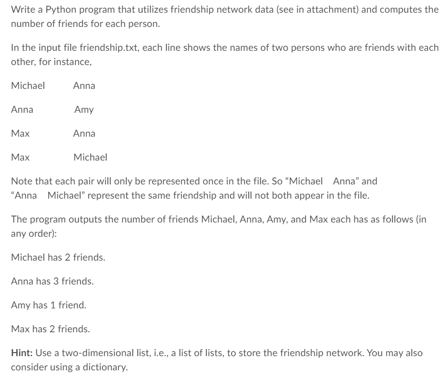 Solved Write a Python program that utilizes friendship | Chegg.com