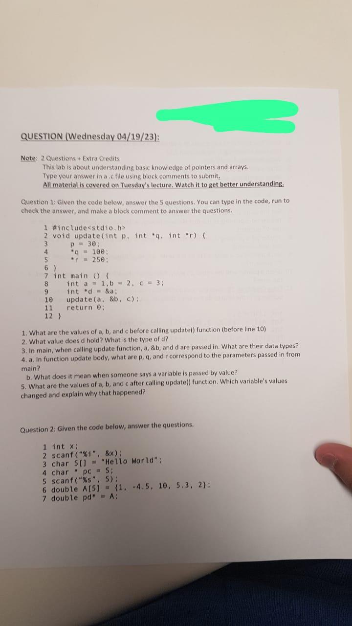 Solved QUESTION (Wednesday 04/19/23): Note: 2 Questions + | Chegg.com