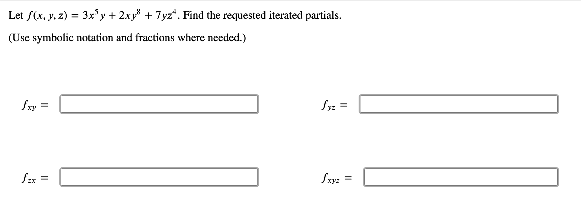 Solved Let F X Y Z 3x©y 2xy8 7yz4 Find The