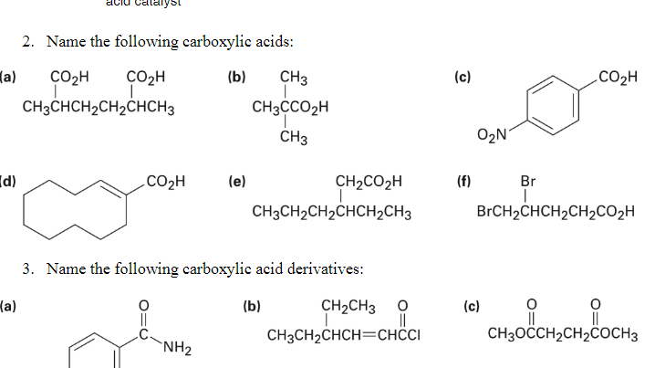 Solved Au Catalyst Co2h 2. Name The Following Carboxylic 