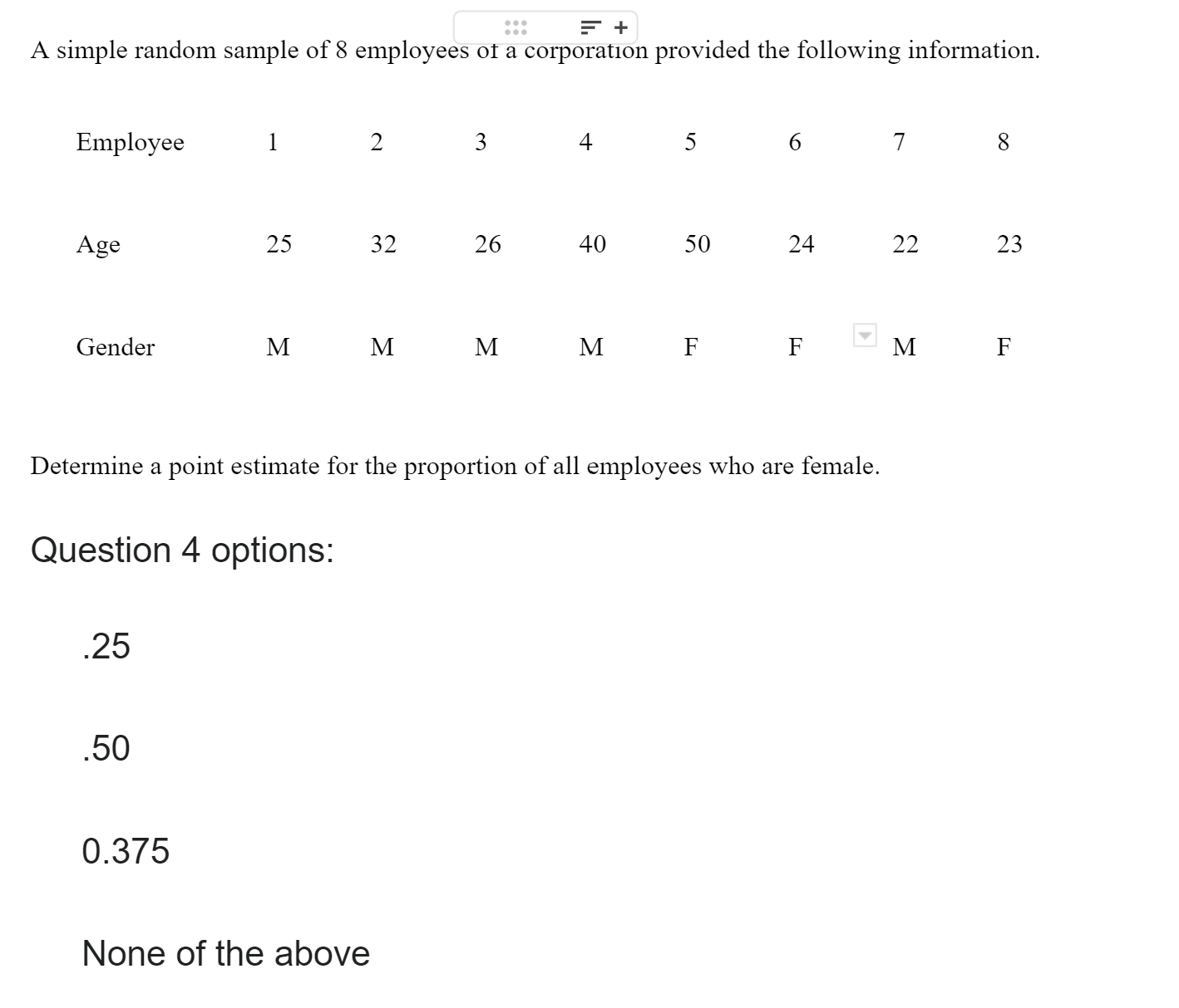 Solved A simple random sample of 8 employees of a | Chegg.com