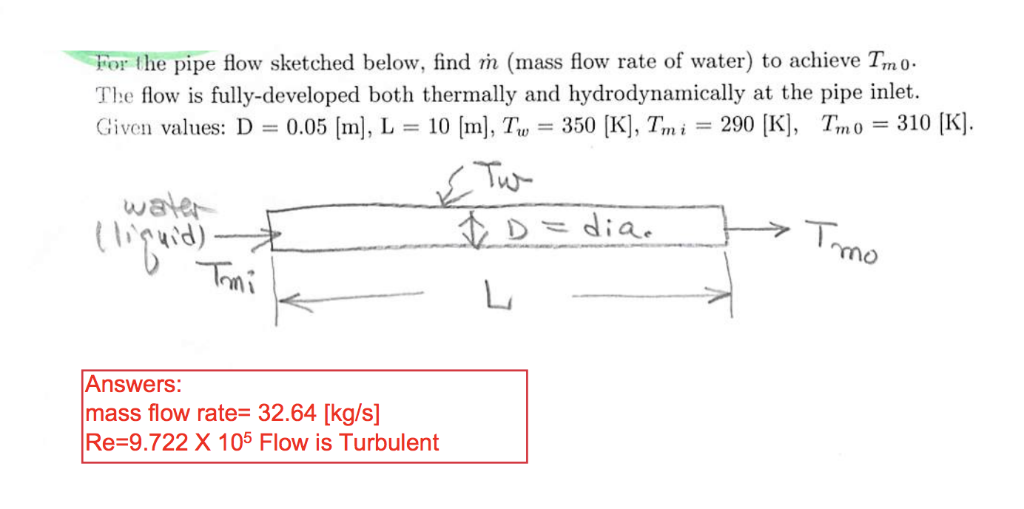 Solved For the pipe flow sketched below, find m (mass flow | Chegg.com