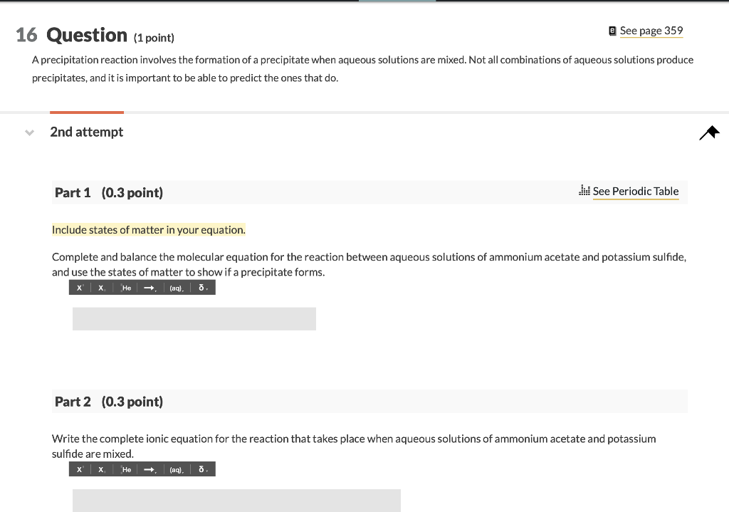 Solved e See page 359 16 Question (1 point) A precipitation | Chegg.com