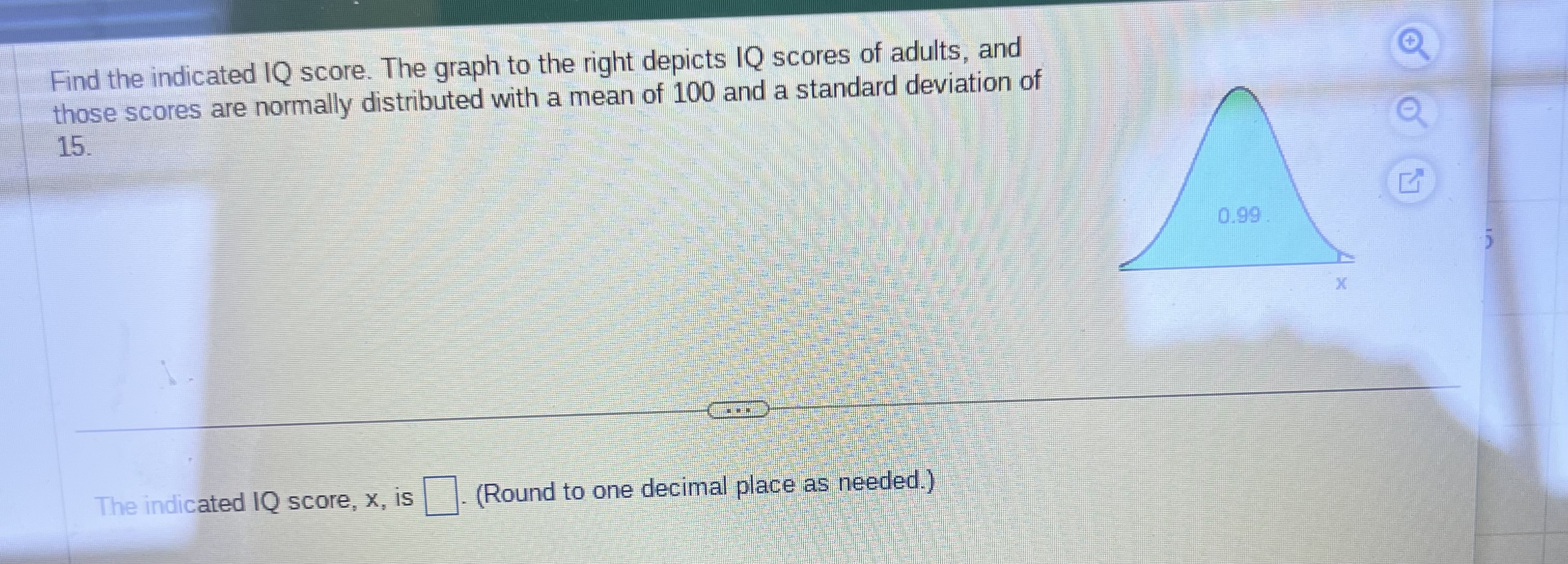 Solved Find the indicated IQ score. The graph to the right | Chegg.com