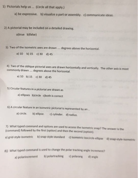 Solved 1) Pictorials help us... (Circle all that apply) a) | Chegg.com