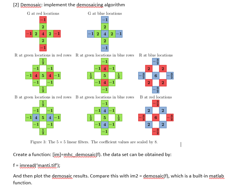 [2] Demosaic: Implement The Demosaicing Algorithm G | Chegg.com