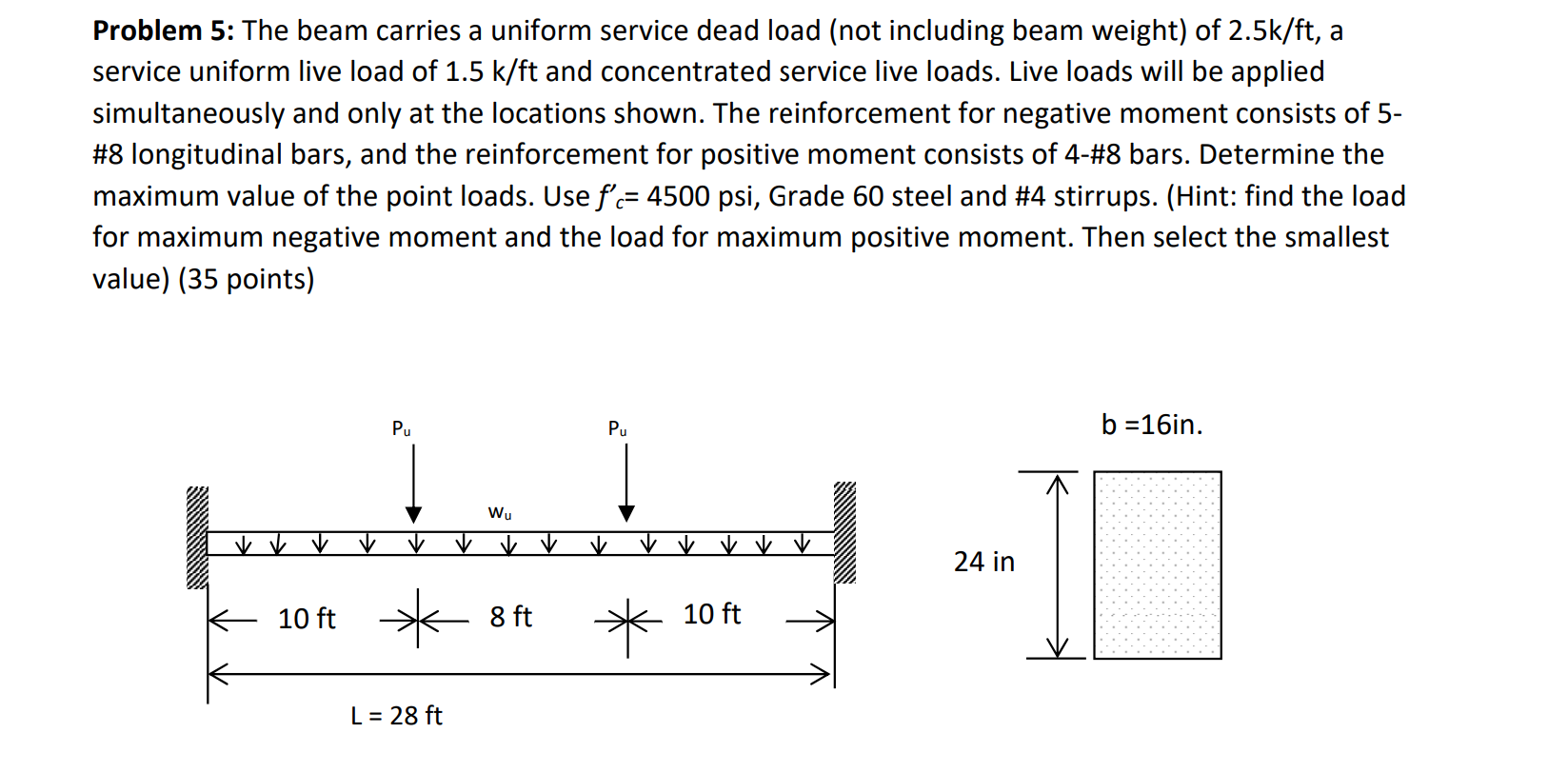 Solved Problem 5: The beam carries a uniform service dead | Chegg.com