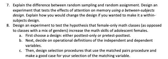 Solved 7. Explain the difference between random sampling and | Chegg.com
