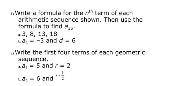 Solved n Write a formula for the nth term of each arithmetic | Chegg.com