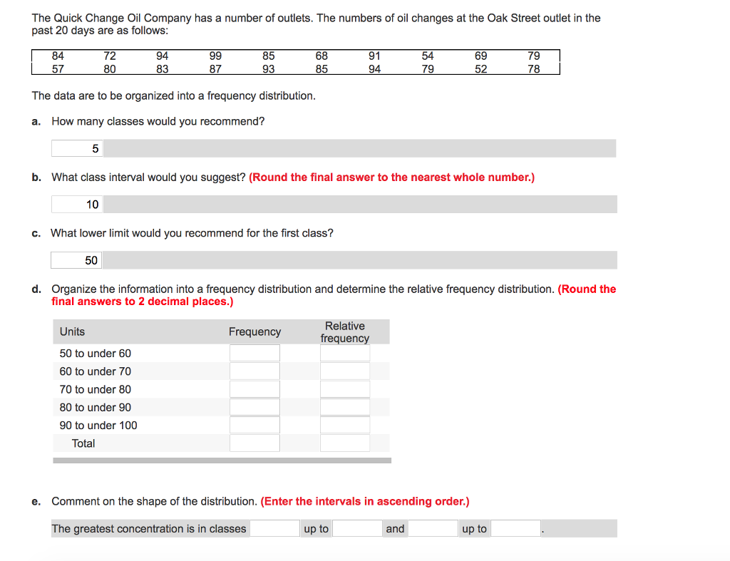 Solved The Quick Change Oil Company has a number of outlets.