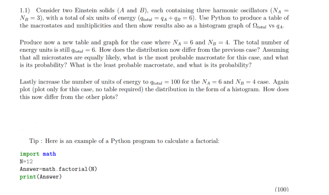 Solved 1.1) Consider Two Einstein Solids (A And B), Each | Chegg.com