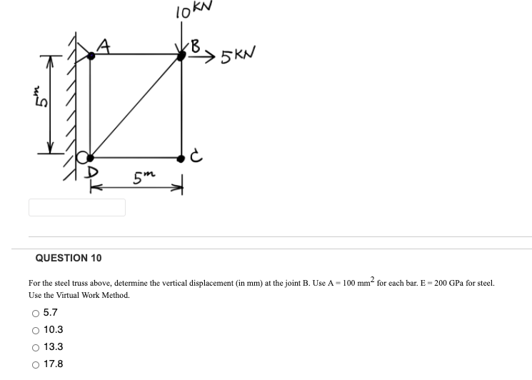 Solved Lokn A V 5kn 5m 5m Question 10 For The Steel Tru Chegg Com chegg