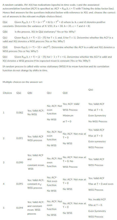 Solved A random variable, RV: X(t) has realizations (epochs) | Chegg.com
