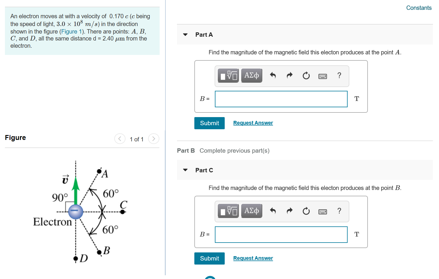 Solved Constants An electron moves at with a velocity of