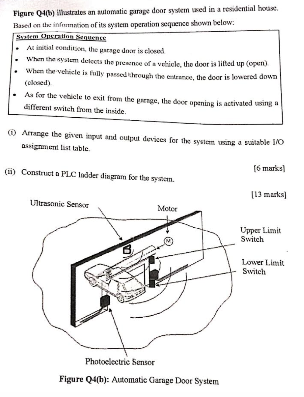 Figure Q4(b) illustrates an automatic garage door system used in a residential house.
Based on the information of its system