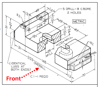 Solved Draw 1 Front, Top and Right views for the part for | Chegg.com