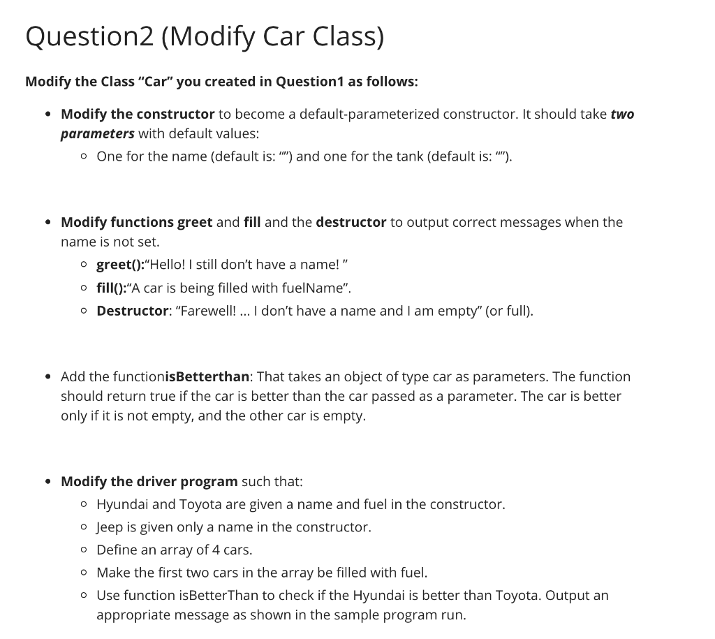 Solved Question 1 (Car Class) Define a class 