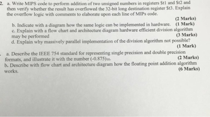 Write MIPS code to perform addition of two unsigned | Chegg.com