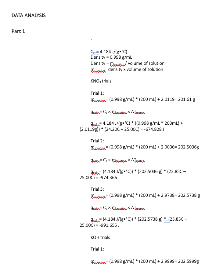 Solved The Specific Heat Capacity And Enthalpy Of Dissolu Chegg Com