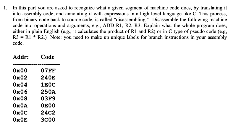 Solved The following instruction set is supported by a | Chegg.com