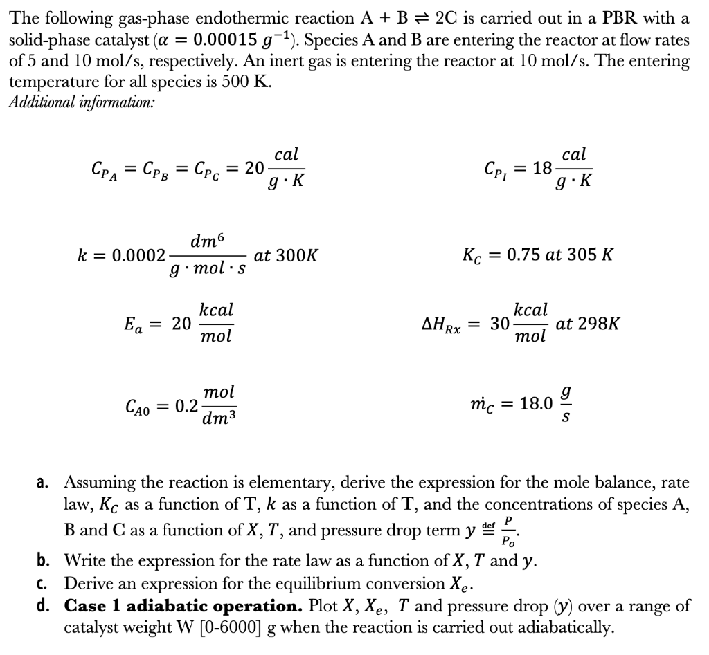 The following gas-phase endothermic reaction A + B = | Chegg.com