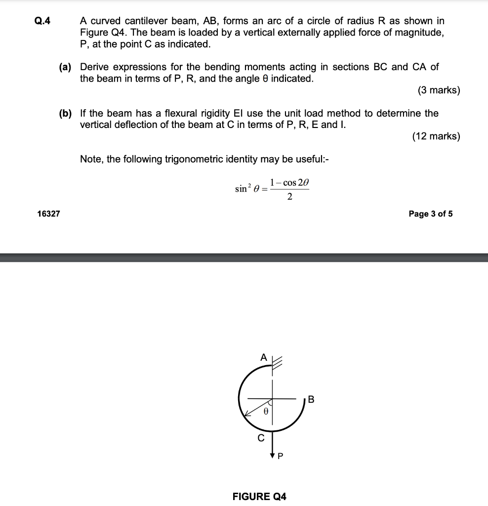 Solved Q.4 A curved cantilever beam, AB, forms an arc of a