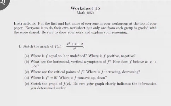 Solved Worksheet 15 Math 1850 Instructions. Put the first | Chegg.com