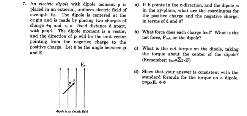Solved 7. An electric dipole with dipole moment p is placed | Chegg.com