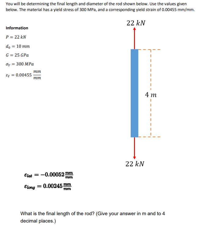 Solved You will be determining the final length and diameter | Chegg.com