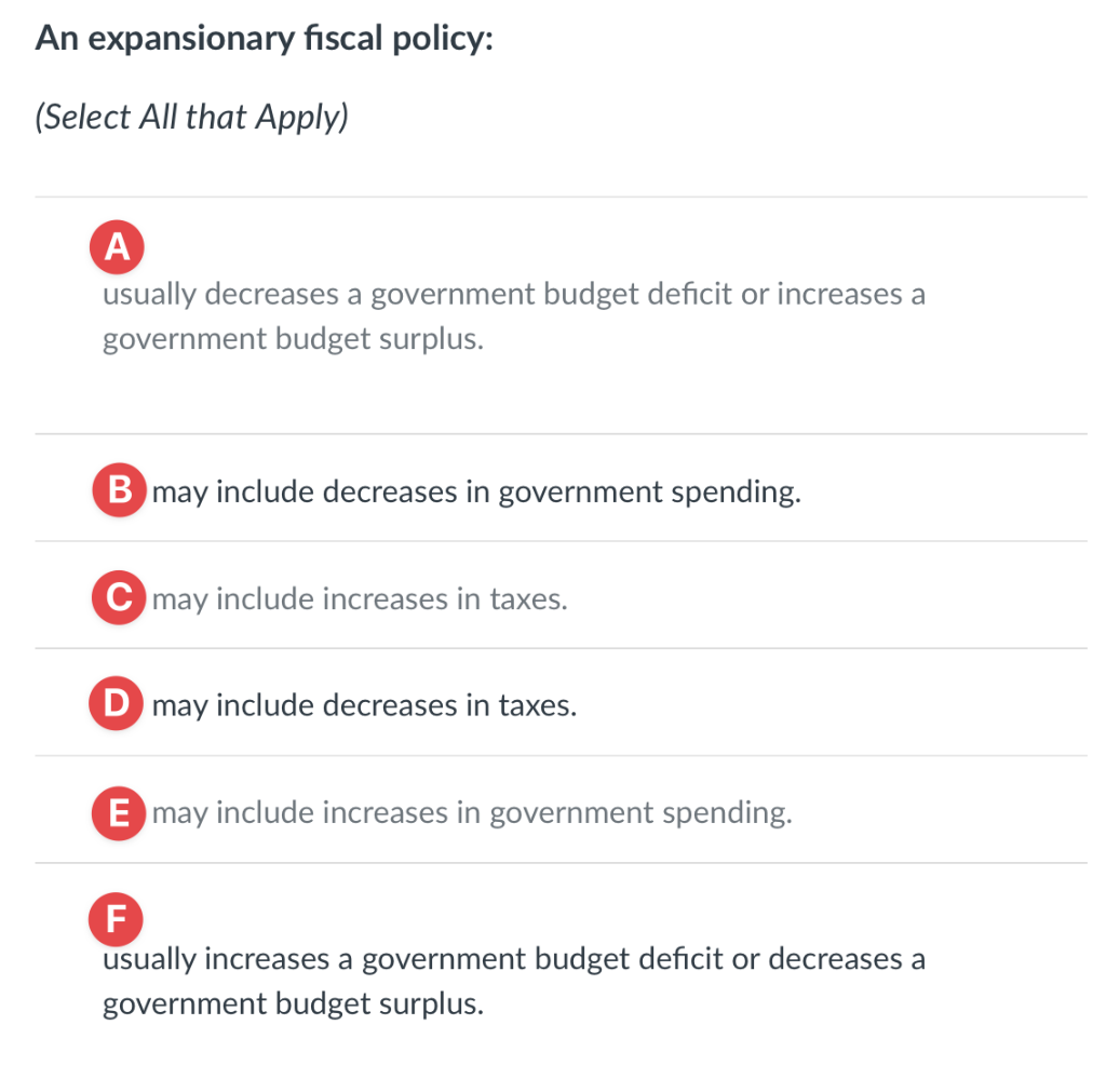 Solved An expansionary fiscal policy (Select All that