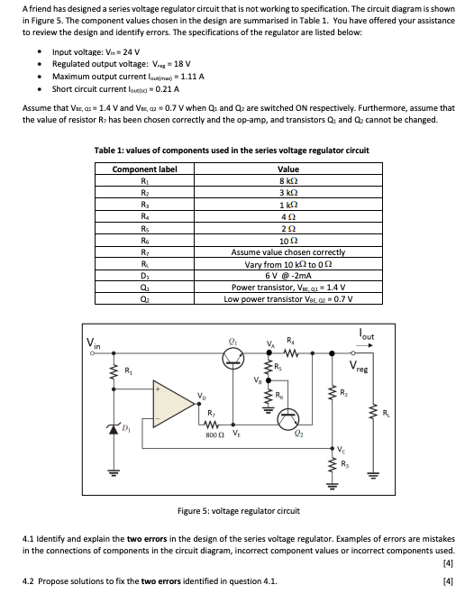 Solved A friend has designed a series voltage regulator | Chegg.com