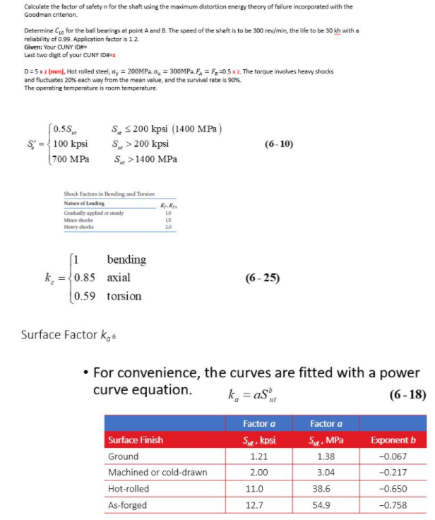 Calculate the factor of safety n for the shaft using | Chegg.com