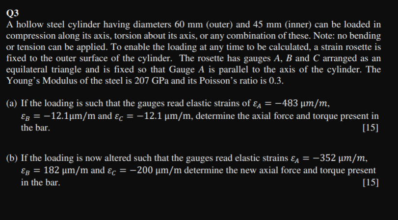 Solved Q3 A hollow steel cylinder having diameters 60 mm | Chegg.com