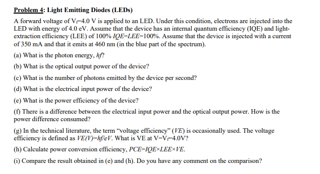 Solved Problem 4: Light Emitting Diodes (LEDs) A forward | Chegg.com